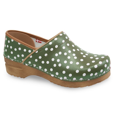 ROXBURY Women's Closed Back Clog In Green With White Polka Dots, Size 9.5-10, PR